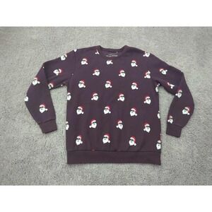 Denim & Flower Sweater Mens Medium Santa Claus Christmas Crewneck Pullover Holid